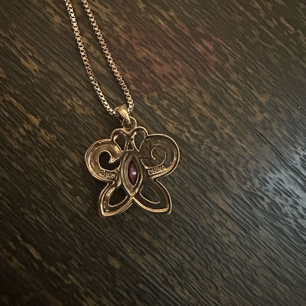Like New Butterfly Ruby-Colored Stone Sterling Si… - image 3